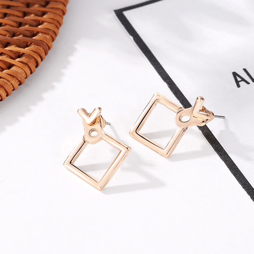 Gold Square Earrings - Picture 2 of 2